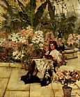 Arthur Wardle Canvas Paintings - In The Conservatory